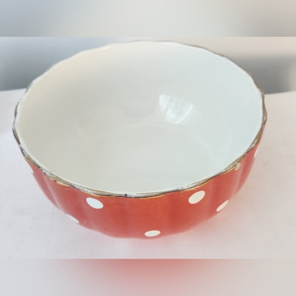 Vintage Sarreguemines France Mixing Bowl - 8" Red With White Polka Dots - Picture 1 of 4